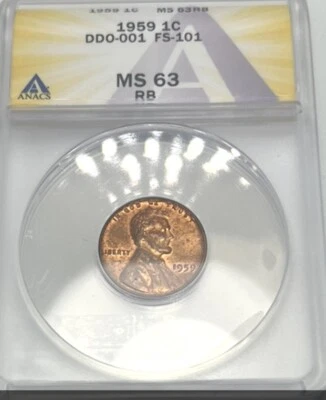 1959 P DDO-001  FS-101 Doubled Die Obverse ms-63 RED Uncirculated Lincoln s10 - Image 1 of 4