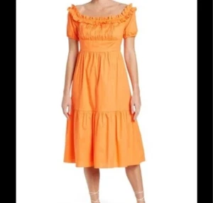 BCBG Generation Peasant Ruffled Edge Tiered Midi Dress Sz 8 BOHO - Picture 1 of 9