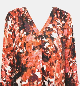 A.N.A Red Multi Floral 3/4 Sleeve X Large V Neck Pull over Relaxed Blouse Top - Picture 1 of 9