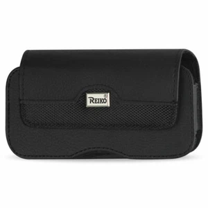 For iPhone SE 2022 / 8 / 7 Large Reiko Leather Pouch Case Clip BLACK - Picture 1 of 5