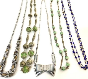 Job Lot Vintage Art Deco Chain Link Necklaces Filigree Glass Bead End Of The Day - Picture 1 of 12