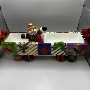 Festive Christmas Ceramic Serving Dish – Snowman & Gift Box Train Design - Picture 1 of 4