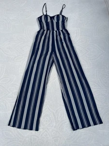 B.O.G Collective Jumpsuit gestreift S blau weiß Bustier weites Bein Spaghettiträger - Bild 1 von 16