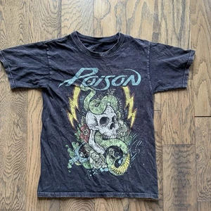 Poison T-Shirt Mens XS Black Cotton Short Sleeve Band Tee Distressed - Picture 1 of 5