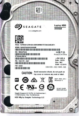 ST3000LM016 P/N: 1N217V-567 F/W: 0003 S/N: W800 WU 3TB DEC 2015 CHINA SEAGATE - Image 1 of 2