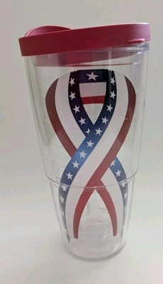 Vaso y tapa Tervis 24 oz aislado diseño de cinta de EE. UU. y taza con logotipo de veteranos usado en excelente estado Foto 1 de 4