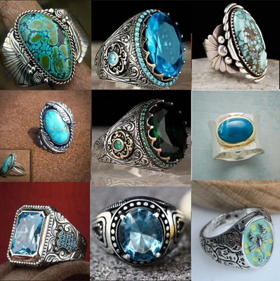 20pcs Wholesale Lots Jewelry Mixed Natural Turquoise Stone Silver P Lady's Rings - Image 1 of 4