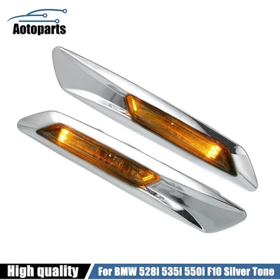 Compatível com BMW 528i 535i 550i F10 tom prata 2 peças marcador lateral luz de seta âmbar - Imagem 1 de 4
