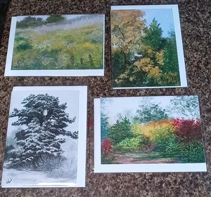 Lote de 4 tarjetas de felicitación de artista con madera naturaleza y árboles en blanco con sobres NUEVO - Imagen 1 de 6