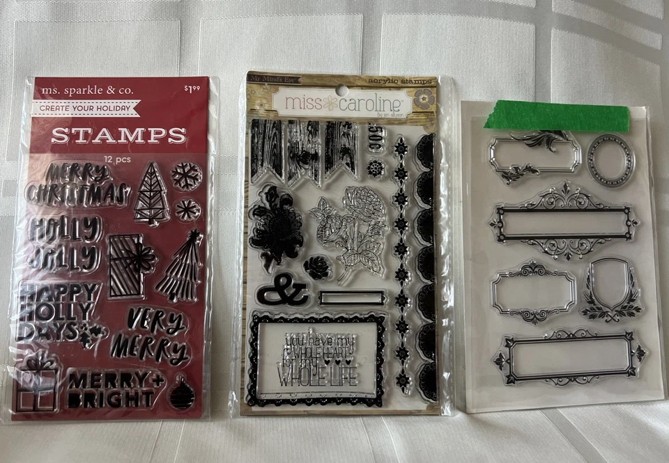 Lote 3 selos transparentes - Ms Sparkle & Co, My Mind’s Eye e quadros desconhecidos - Imagem 1 de 4