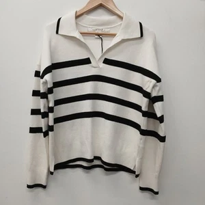 Max Studio Stripe Knit Jumper Size L UK 12 NWT White Black RMF-FPL8 - Picture 1 of 8