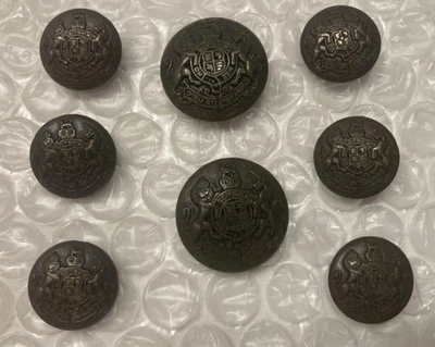 British Monarch Blazer Buttons Set 8 For 2 Button Coat Solid Brass Bronze Finish - Image 1 of 4