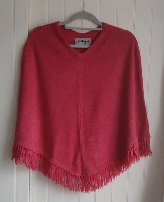 Suri  Made in Bolivia Pure Alpaca Poncho Dark Pink One Size - Image 1 of 4