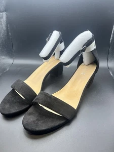 ILLUDE Womens Jasmine Ankle Strap Shoes Block Heel Sandal Black Suede Size 11 - Picture 1 of 6