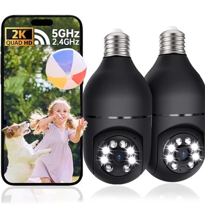 2K Light Bulb Camera Outdoor, 2.4/5GHz Wi-Fi 6 Security Cameras Wireless Outd... - Image 1 of 4