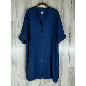 Chicos Long Tunika mit Knopfleiste Gr. 4 oder 20 22 blau Chambray strukturiert Seitenschlitze - Bild 1 von 7