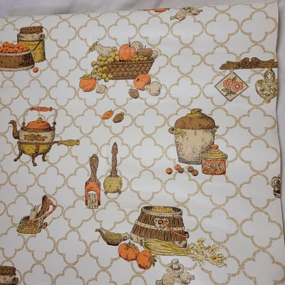 Vintage Kitchen MCM Wallpaper 60's 70's TEXTURED Brown Orange Gold Food 38 Sq Ft - Image 1 of 4