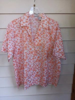 Camisa Haband para mujer XL manga corta hojas naranjas top cuello en V cuello abotonado Foto 1 de 4