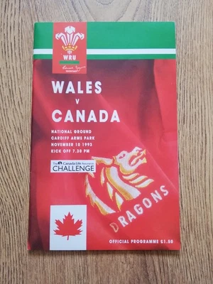 Wales v Canada Nov 1993 Rugby Programme - Image 1 of 2