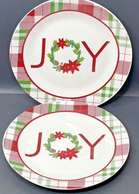 Juego de 2 platos de ensalada Joy Wreath Navidad rojo verde a cuadros de 8 pulgadas Royal Norfolk Foto 1 de 4