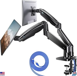 Dual Monitor Stand 13"-40" Adjustable Mount with USB, VESA Clamp/Grommet, Black - Afbeelding 1 van 6