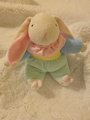 Vtg Carters Prestige Bunny Rabbit Pastel Terry Cloth 9” Color Block Rattle Plush - Image 1 of 4