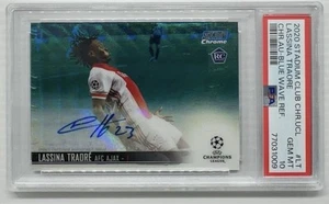 2020 Stadium Club Chrome UEFA UCL Lassina Traore Auto Blue Wave RC #/75 PSA 10 - Picture 1 of 2