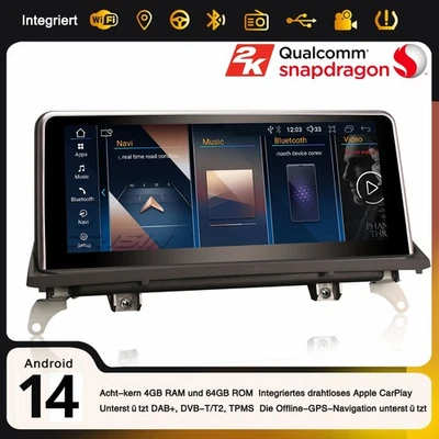 Qualcomm 10,25" Android 14 DAB+ Autoradio CarPlay 64GB GPS BMW X5 E70 X6 E71 CIC - Bild 1 von 4