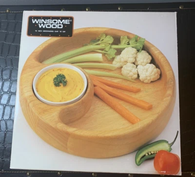 Winsome Wood Round Beachwood Chip & Dip 12-inch Round w/Ceramic Dip  Bowl - New - Image 1 of 4