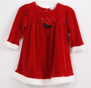 Le Top Girls 9-mos Red Dress Velvet Holiday Rosette Applique Faux Fur - Picture 1 of 8