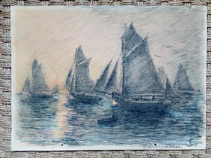 "Départ pour la pêche- Boulogne" Dessin crayon signé Fournier 1939 - Picture 1 of 2