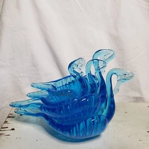 MID CENTURY MODERN BLUE / AQUA GLASS SWANS SET MADE IN ITALY Vintage Set Of 4 - Picture 1 of 17
