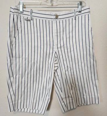 Bermuda L-RL Ralph Lauren Active branca listra preta costura interna 11,5" tamanho 4 - Imagem 1 de 4