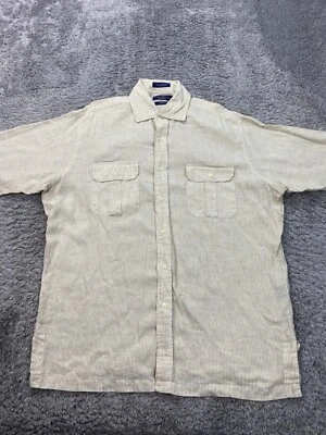 Daniel Cremieux Shirt Mens XL Beige Striped Linen Classic Italian Camp Button Up - Image 1 of 4