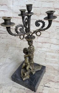 Candelabro Art Nouveau Mítico Bebé Ángel Candelabro Bronce Escultura Desnudo - Imagen 1 de 10