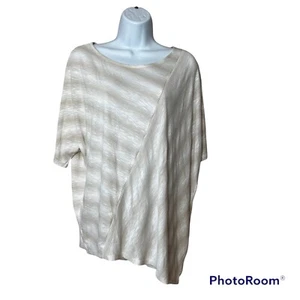 Chico’s Knit Top White/Taupe Asymetrical Striped NWT New Woman Size 2 BB - Picture 1 of 7