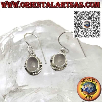 Orecchini in argento  925 ‰  con pietra di luna naturale ovale sfere e treccia - Immagine 1 di 4