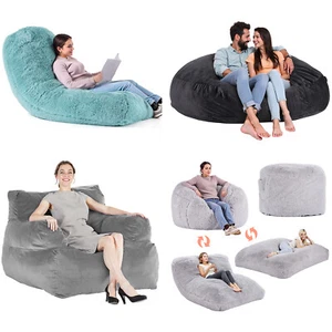 Bean Bag Chair Convertible/with Cover/Armrests for Adult Fluffy Blue/Grey/Black - Picture 1 of 72