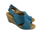 Clarks Helio Float Wedge Sandal Blue Suede Adjustable Comfort Womens 9 W Wide