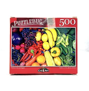 PUZ089 Rainbow Fruits and Veggies - 500 Pieces Deluxe Jigsaw Puzzle Junglebug - Picture 1 of 2