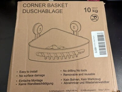 Suction Cup Mount Corner Basket for Tub Shower Etc. - Image 1 of 4