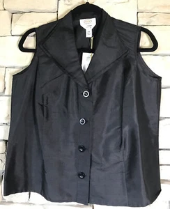 TALBOT’S NWT Pure Silk Black Button-Up Vest - Holiday - Party - Sz 12 Petite - Picture 1 of 5