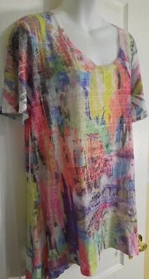 Katina Marie Women's Top SM V-NECK Pink Purple Green Yellow 1/4 Sleeve Blouse - Image 1 of 4