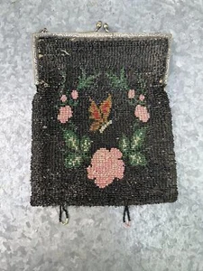 Vintage Floral Beaded Bag Purse with Butterfly - Picture 1 of 9
