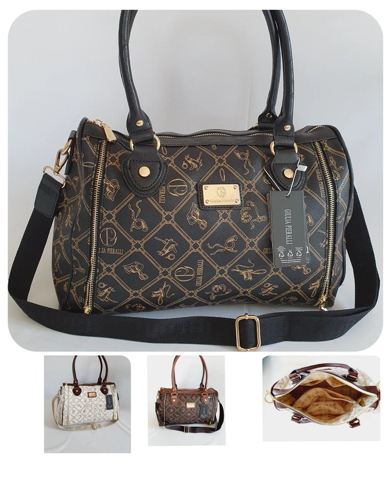 Giulia Pieralli Damen Tasche Schultertasche Schwarz Beige braun Tasche