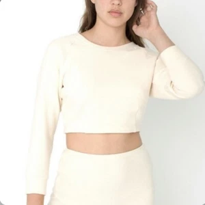  American Apparel Cotton Ottoman Rib Crop Raglan in Natural Cream Size S - Picture 1 of 9