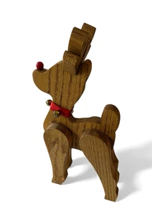 Vintage Wood Rudolph The Red Nosed Reindeer Figure Handmade Christmas Decor - Picture 1 of 6