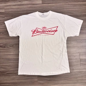 Y2K / Vintage Budweiser Beer Graphic Tee White Red Anvil Tag Drinking Size XL - Picture 1 of 8