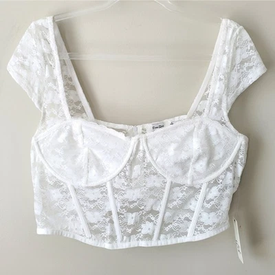 Espartilho de renda branco feminino Milkmaid Crop Top XL Fairy Cottagecore Club Festival NOVO - Imagem 1 de 4