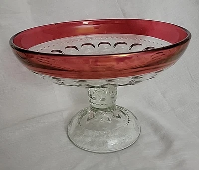Vintage Indiana Glass Kings Crown Pedestal Dish Ruby Red Thumbprint Tiffin 10" - Image 1 of 4